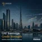 Illustration representing UAE sovereign credit strength, economic resilience, and institutional investment confidence in Gulf financial markets