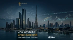 Illustration representing UAE sovereign credit strength, economic resilience, and institutional investment confidence in Gulf financial markets