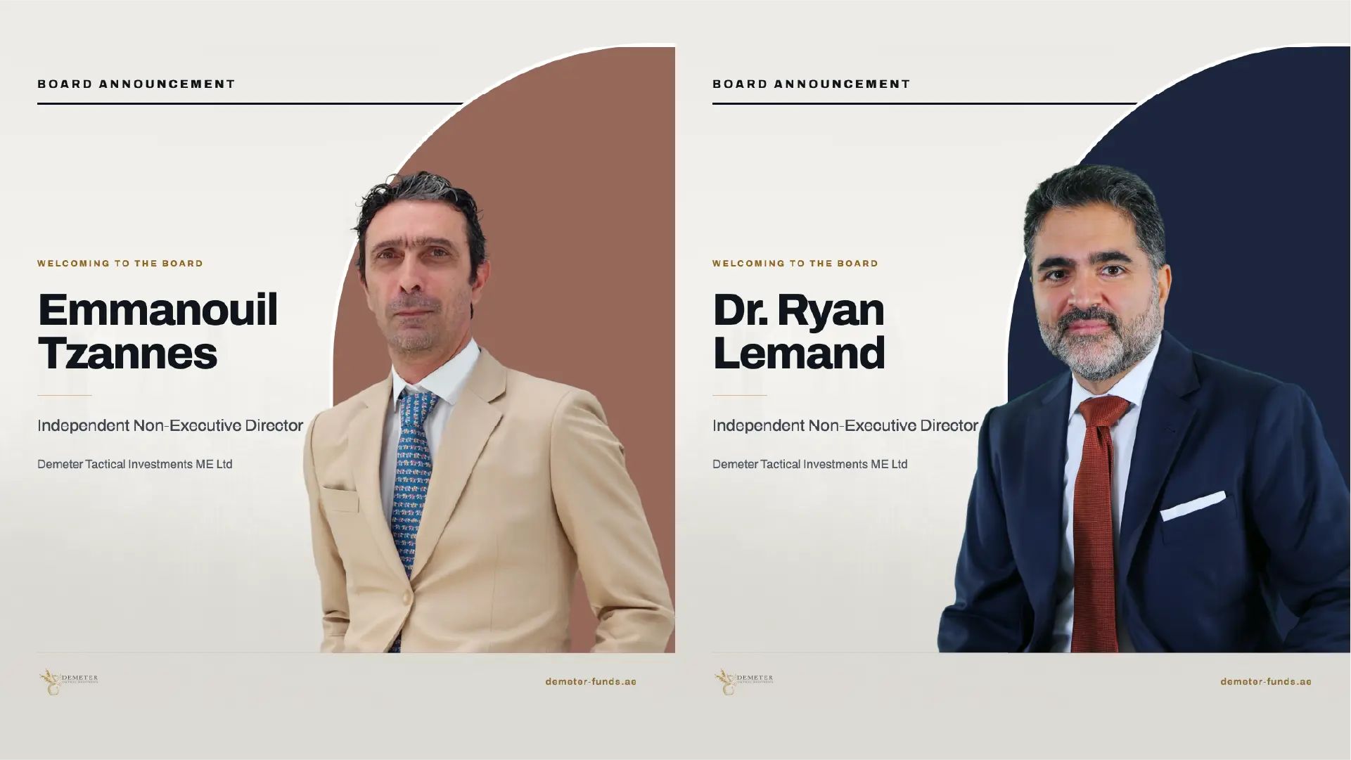 Dr Ryan Lemand and Emmanouil Tzannes, newly appointed members of the Demeter Tactical Investments board