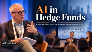 Jeffrey Sexton moderating an AI in hedge funds panel at the Hedgeweek US Summit 2026