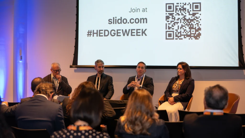 Jeffrey Sexton with fellow panelists during the Hedgeweek US Summit 2026 discussion on AI in hedge funds